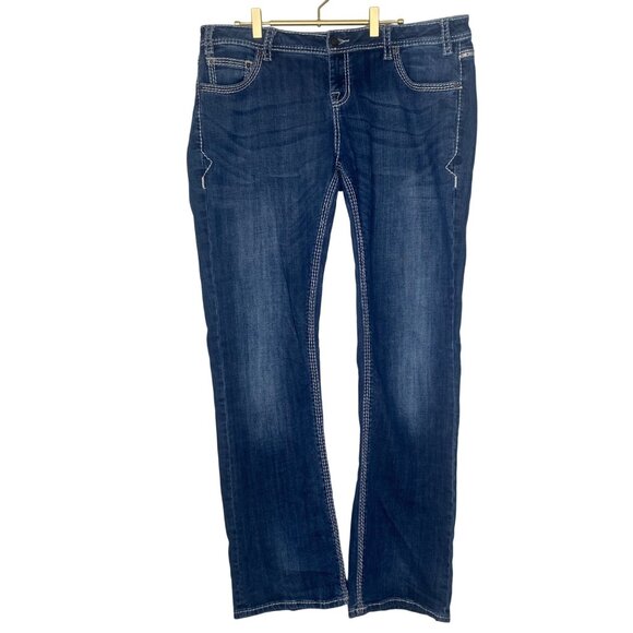 Rock & Roll Denim Riding Jeans Womens W36 L36 Mid Rise Boot Cut Thick Stitch Wes - Picture 3 of 12